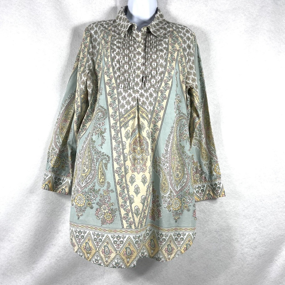 Soft Surroundings Top Women's Large Blue Long Sleeve Tunic‎ Floral Paisley